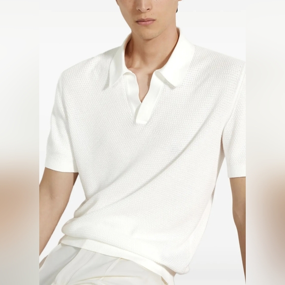 Zegna Italy Men Polo Ribbed Hem Shirt Premium Cotton Short Sleeve Ochre $1100 - Picture 2 of 16